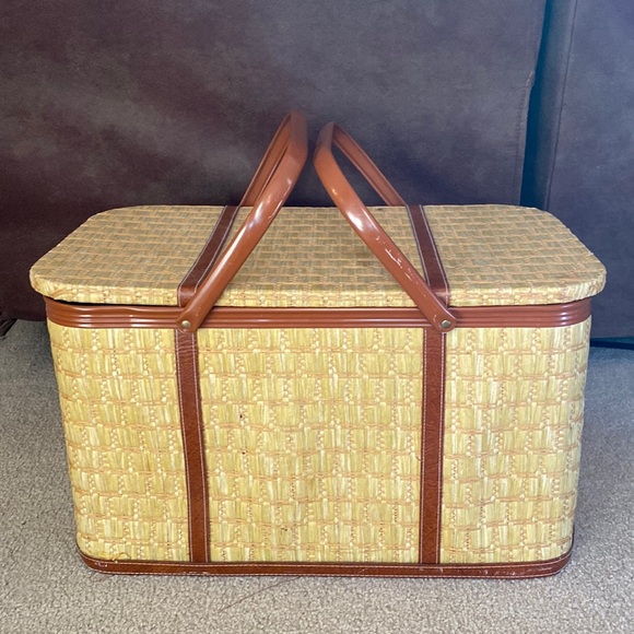 Dining Vintage Large Redmon Wood Wicker Picnic Chest Basket Poshmark